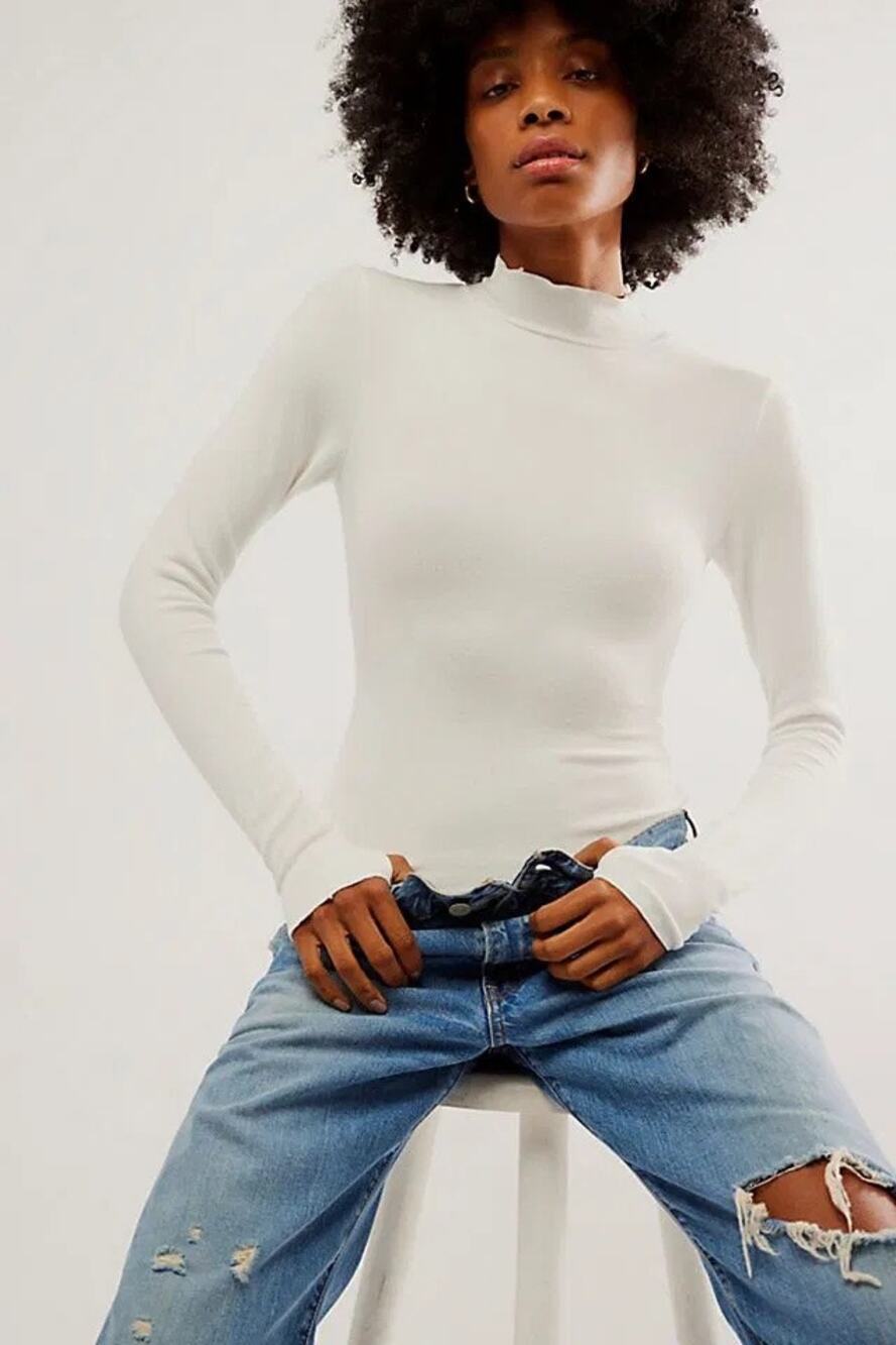 Intimately Free People White Ribbed Cotton Longsleeve Soft Size Large